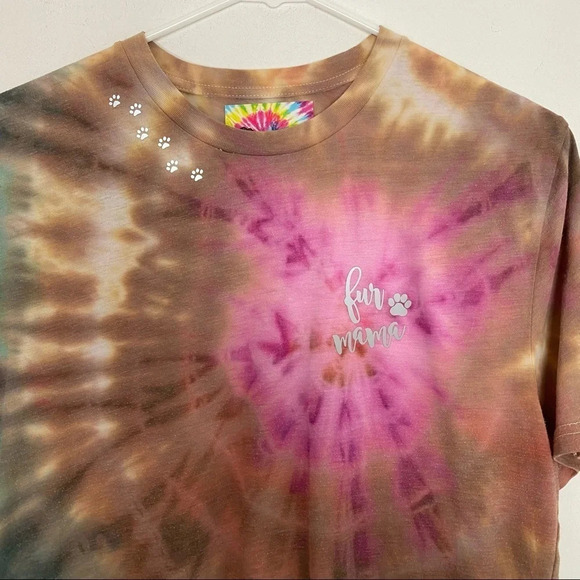 Handmade Fur Mama Tie Dye Tee Womens Small Medium Dog Mom Tshirt Reflective - Picture 5 of 15